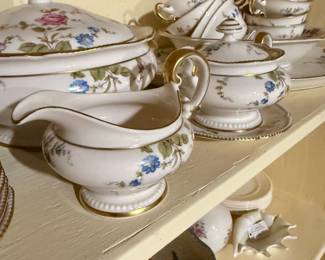 Porcelain Tea Set with Blue Flowers and Gilt Trim