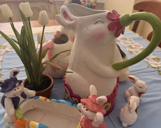 Easter Bunny Ceramic Pitcher and Planter Set