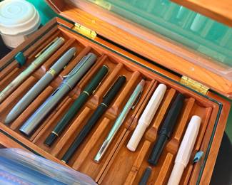 Assorted Fountain Pens and Wooden Display Box
