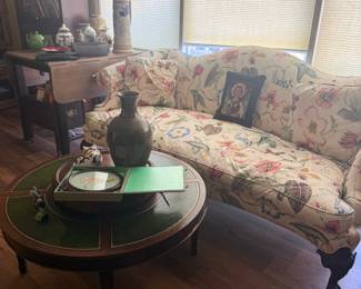 Floral Sofa with Carved Feet