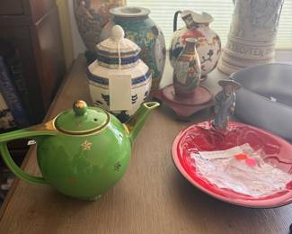 Hall China Green Teapot with Gold Stars