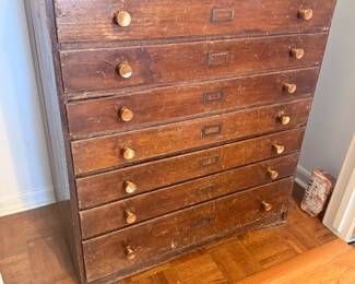 Vintage Oak 8-Drawer Flat File Cabinet / Blueprint Drawer Unit