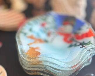 Set of 4 Fused Glass Christmas Plates