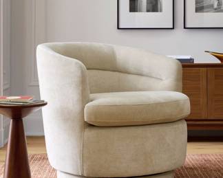 West Elm Swivel Chair - Performance Velvet - Light Grey