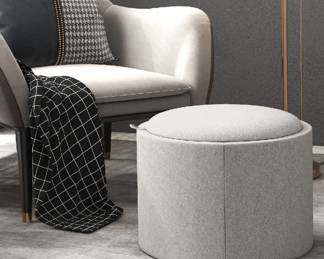 HOMCOM Storage Ottoman Coffee Table with Flip Top Tray and Hidden Space, Round Foot Stool with Linen-feel Fabric Upholstery, Light Gray - set of two