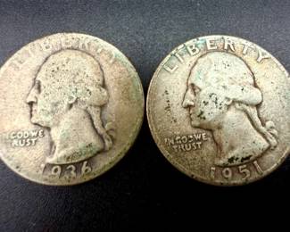 1936 and 1951 Silver Quarter Dollar Coins