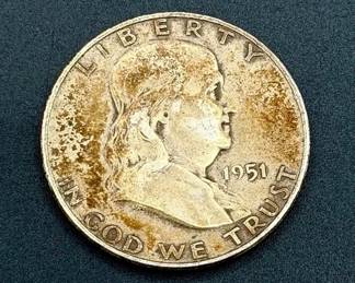 Silver 1951 United States Franklin Half Dollar Coin