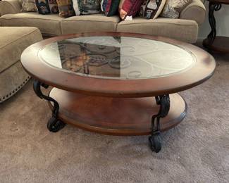 2 Tiear Round Wood & Glass Coffee Table 