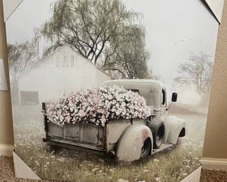 Lori Deiter "Sage Green Truck with Blush Petunias" Canvas Wall Art