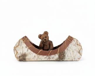 Birch Bark Canoe with Teddy Bear Figurine - Native American Inspired