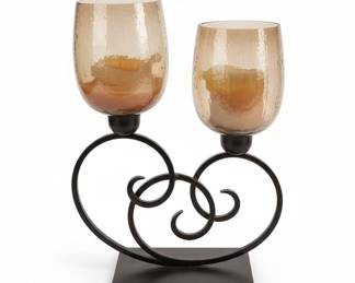 Hammered Glass Hurricane Candle Holder with Metal Scroll Base