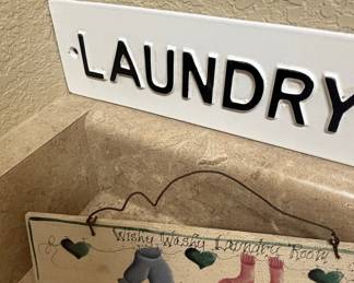 Vintage Laundry Room Decor Lot - "IVORY" Girl with Wash Tub Sign