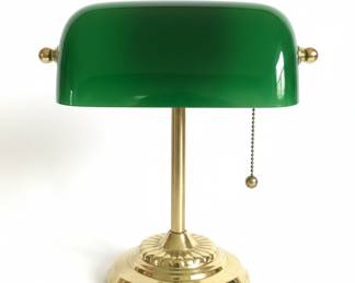 Vintage Banker's Lamp with Green Glass Shade