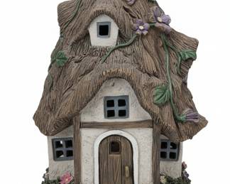 Fairy Cottage Figurine with Fairy - Exhart "Solar Whimsical Tree Trunk Fairy Cottage Garden Statue"
