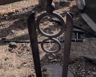 Modern Metal Garden Bird Bath with Abstract Sculptural Base