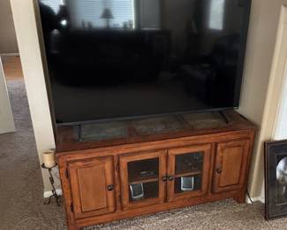 Leick Home Rustic Oak TV Stand with Slate Tiles