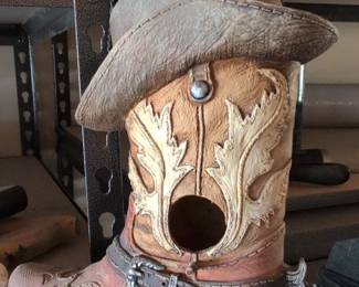 Cowboy Boot Birdhouse with Hat