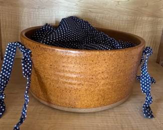 Vintage Ceramic Pot with Polka Dot Fabric Liner