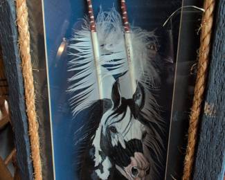 Native American Style Feathered Horse Head Wall Art