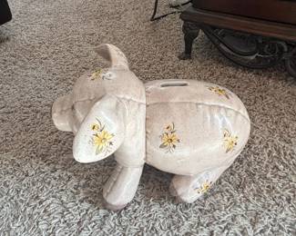 Vintage Hand-Painted Ceramic Piggy Bank with Yellow Floral Decals