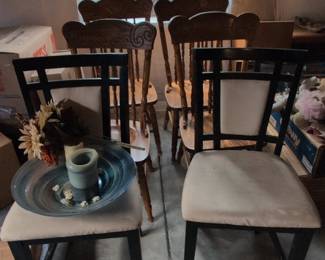 Set of 6 Wooden Dining Chairs with Upholstered Seats