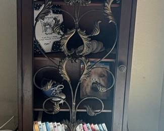 Vintage Display Cabinet with Ornate Wrought Iron Accents