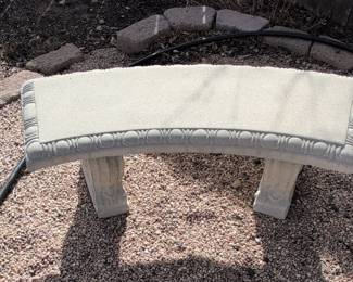 Curved Concrete Garden Bench with Decorative Circle Trim