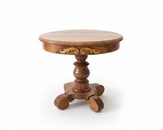 Antique Oak Pedestal Table with Carved Accents
