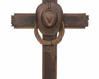 Rustic Western Cowboy Hat and Lasso Cross Wall Decor
