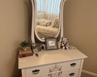 Antique White French Provincial Dresser with Mirror