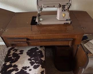 Vintage Singer 301A Sewing Machine in Cabinet with Stool