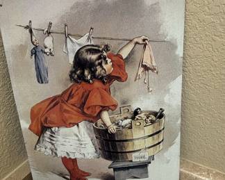 Vintage Laundry Room Decor Lot - "IVORY" Girl with Wash Tub Sign