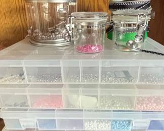 Assorted Craft Beads and Ribbons Storage Containers