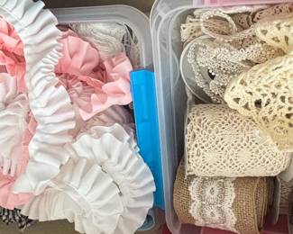 Crafting Supplies Lot with Lace, Ribbons, Paint brushes and Sewing Notions