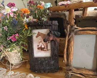 Rustic Log Cabin Style Photo Frame with 3D Horse Head