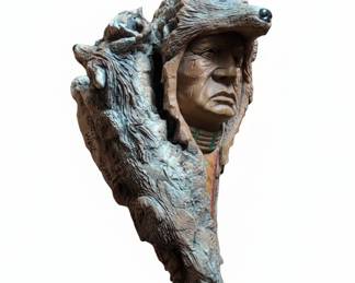 Native American Chief with Wolf Headdress Sculpture by Neil J. Rose