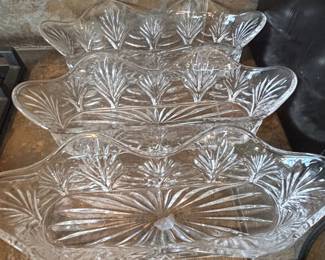 Vintage Pressed Glass Relish Tray with Fan and Leaf Motifs