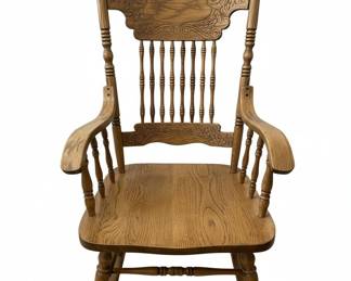 Oak Rocking Chair with Carved Back