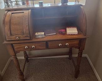 Antique Child's Oak Roll-Top Writing Desk