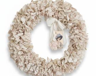 Shabby Chic Fabric Rag Wreath with Decorative Tag