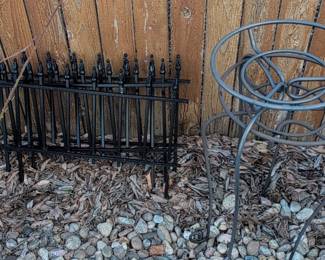 Black Wrought Iron Garden Fence and Plant Stand Set