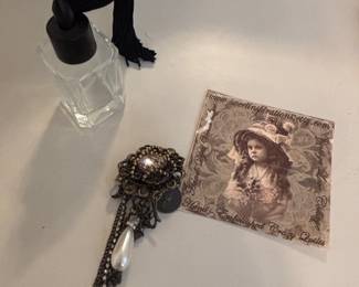 Vintage Art Deco Style Brooch and Perfume Atomizer Set