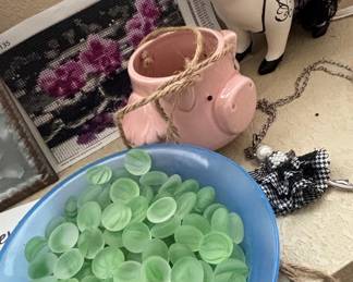 Decorative Ceramic Pig Figurine with Lace Skirt and Necklace