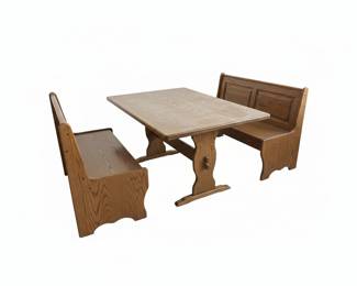 Vintage Oak Church Pew Dining Set with Benches
