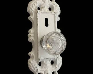 Ornate Cast Iron Door Plate with Glass Knob