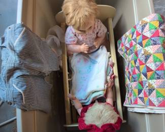 Vintage Doll Cradle with Two Dolls and Accessories
