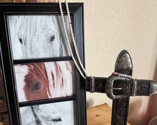 Western Style Embossed Leather Belt Cross and Horse frame. 