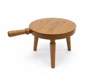 Vintage Three-Legged Oak Milking Stool with Handle