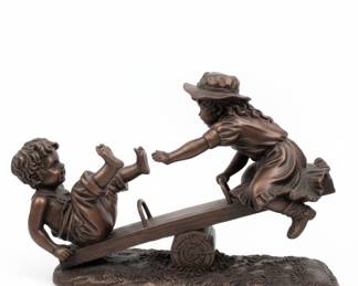 Bronze Sculpture of Children on a Seesaw by Auguste Moreau