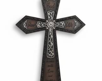 Decorative Wall Cross with "God Bless Our Home" Inscription